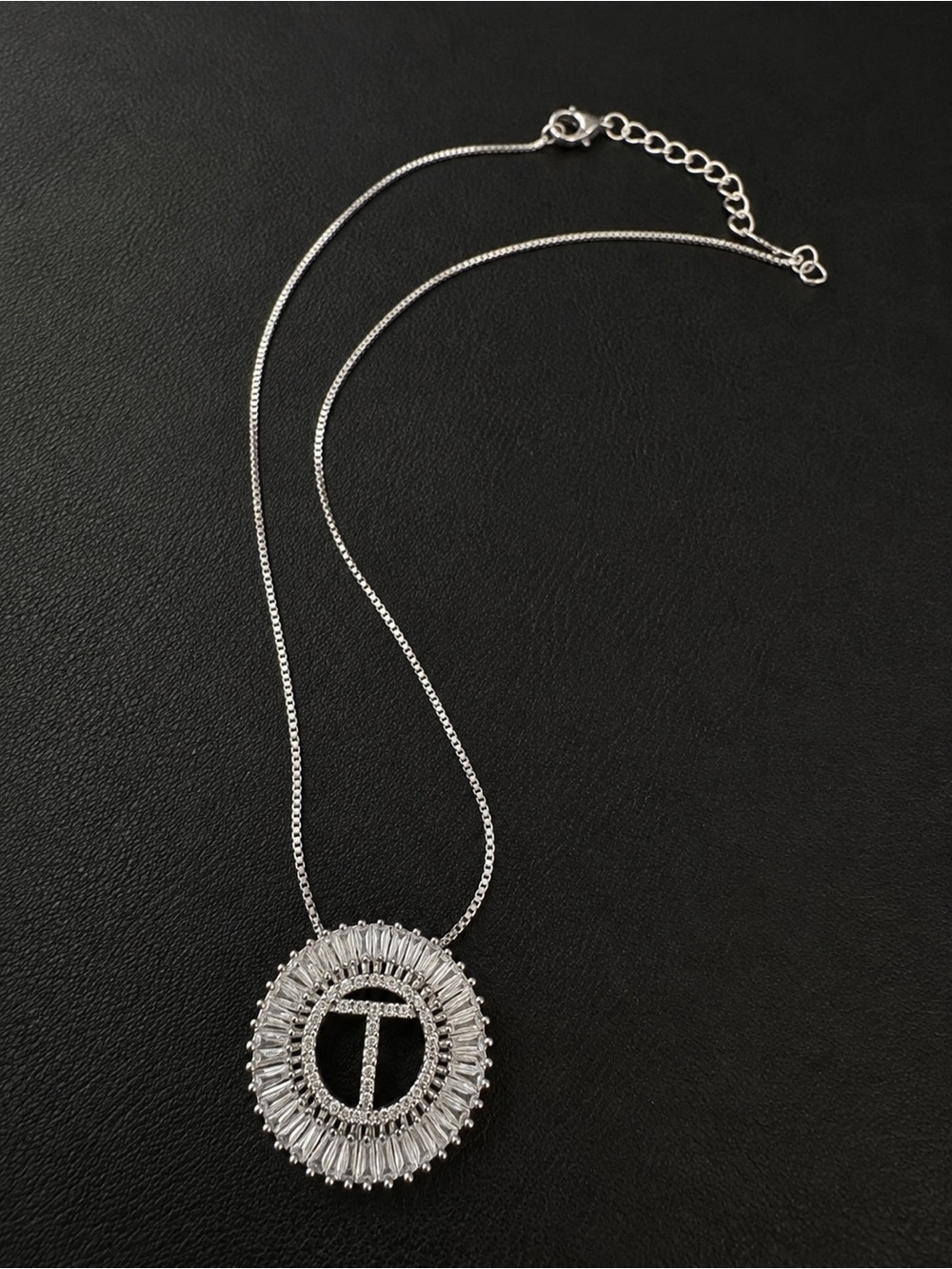 Silver Crystal Halo Pendant Necklace with 'T' Motif Tennessee Texas and “T”